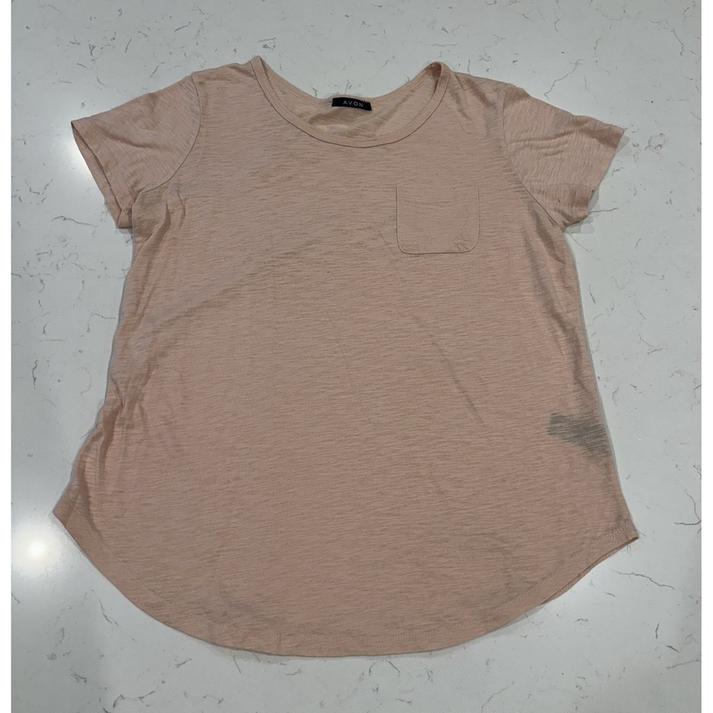 Avon Vintage Womens Pink Knit Round Neck Pocket T-Shirt L